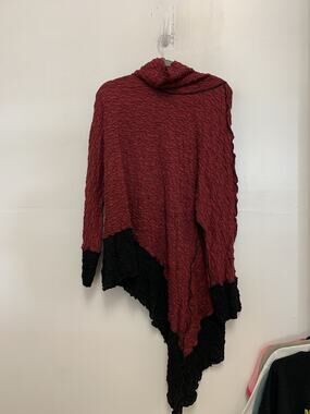 Noblu Funky Art Lagenlook Red Textured Stitched Asymmetric Tunic Top Size L